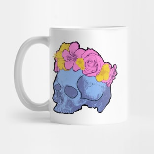 Blue skull with Yellow and Pink Flower Crown Mug